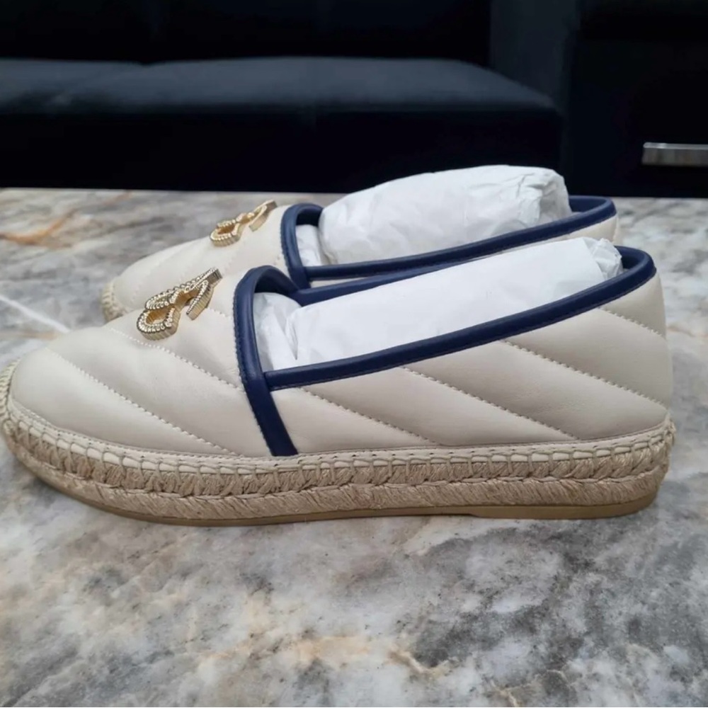 Authentic NEW GUCCI Nappa Matelasse GG Marmont Espadrilles 35.5 Cream US 35.5 - Picture 2 of 8